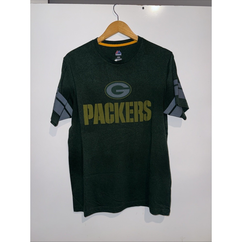 Green Bay Packers T Shirt Men's Large Majestic NFL Football Green Tee